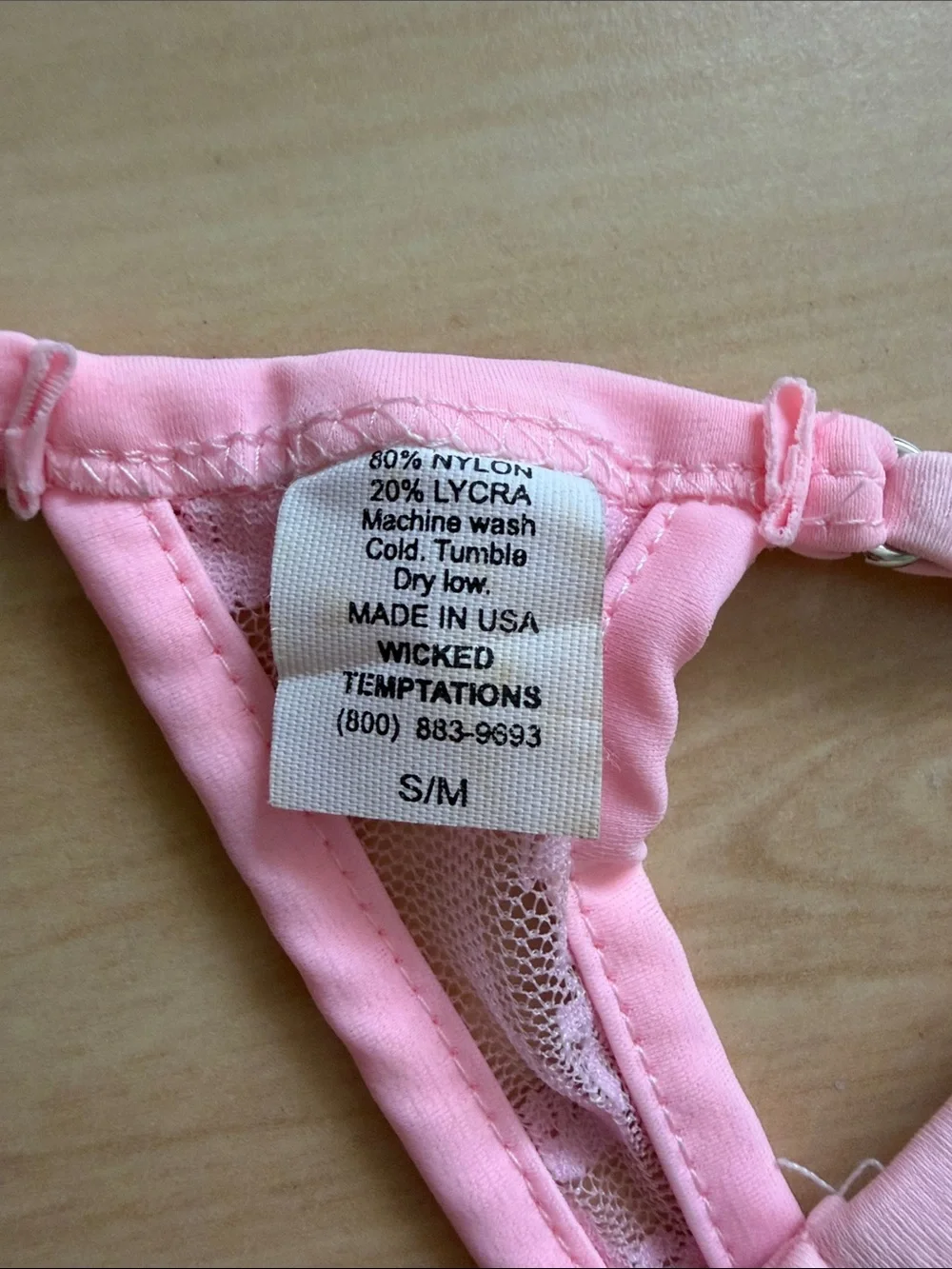 Wicked Temptations Pink Sheer Lace Thong Bikini Bottom